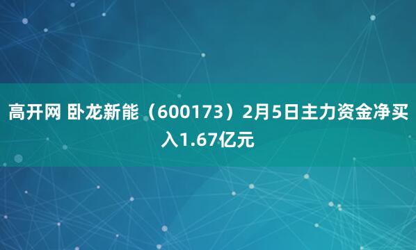 高开网 卧龙新能（600173）2月5日主力资金净买入1.67亿元